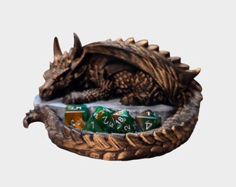 Sleeping Dragon Dice Tray – Fantasy Dragon Dice Holder – D&D Dice Rolling Tray – Tabletop RPG Accessory