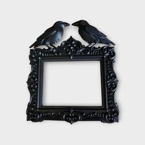 Raven gothic picture frame | halloween crow wall decor | dark baroque photo frame | spooky home decoration | occult raven frame image 1