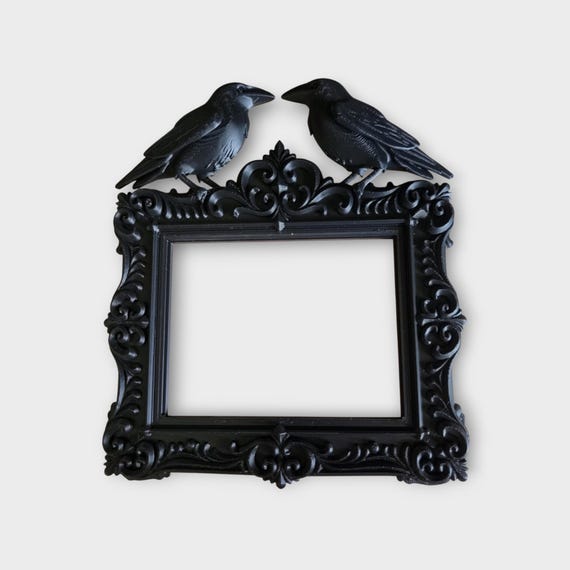 Raven gothic picture frame | halloween crow wall decor | dark baroque photo frame | spooky home decoration | occult raven frame