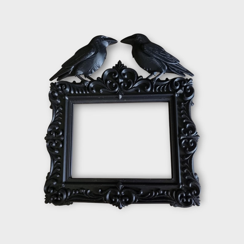 Raven gothic picture frame | halloween crow wall decor | dark baroque photo frame | spooky home decoration | occult raven frame image 1