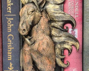 Book nook bronze with gold horse - bookshelf decor