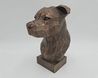 Busto de uma estátua de cachorro Staffordshire Bull Terrier - decoração para casa, amante de cães, ornamento pintado à mão