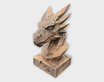 Bust of a Dragon low poly statue - home decor fantasy lover gift him her handpainted ornament
