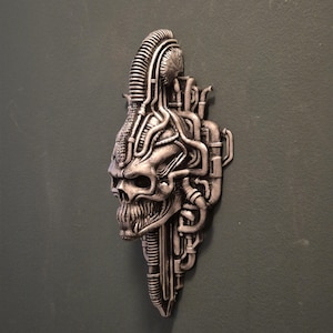 Escultura de pared de calavera biomecánica – Decoración de terror alienígena, ciberpunk, ciencia ficción – Arte inspirado en Giger – Adorno de calavera gótico industrial - Giger