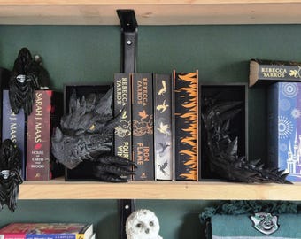 Black Dragon Head and Tail Book Nook & DnD DM Screen - 2-in-1 Fantasy Set forthwing onyxstorm decor gift
