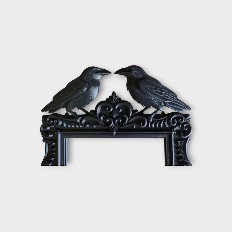 Raven gothic picture frame | halloween crow wall decor | dark baroque photo frame | spooky home decoration | occult raven frame image 2
