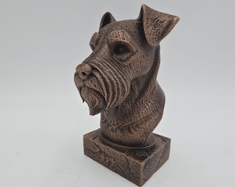 Busto de um schnauzer busto estátua de cachorro - decoração para casa amante de cães presenteie-o com seu enfeite pintado à mão