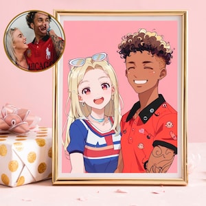 Custom Anime Portrait, Cute Kawaii Cartoon Anime Portrait, Valentines Gift, Gift for her, Personalized, Anniversary, Birthday