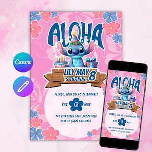 Editable Stitch Birthday Invitation Template | Printable Birthday Party Invitations, Digital Kids Party Invite Boys & Girls Bday Card Evite