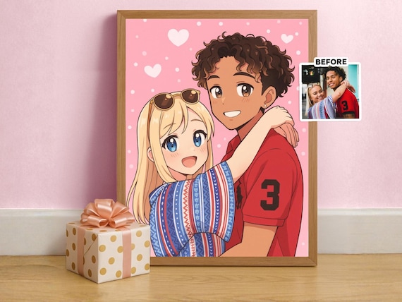 Custom Anime Couple Portrait - Personalized Anime Gift For Him or Her