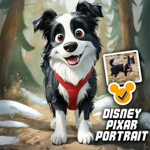Unique Disney Pet Portrait - The Perfect Pet Gift for Couples, Anniversaries or Memorials. Custom Portrait from Photo. Cheap Pixar Cartoon.