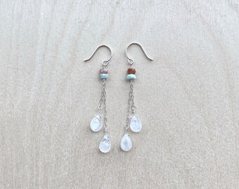 Rainbow Moonstone Dangle Earrings - Long Beaded Earrings