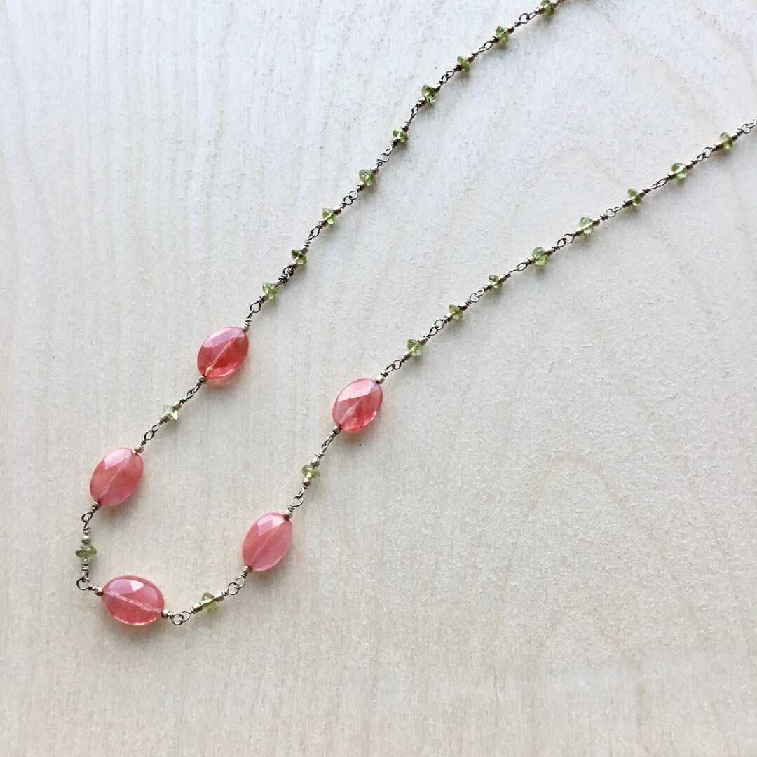 Strawberry Quartz Necklace Delicate Layering Necklace Pink Etsy