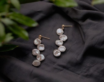 Pearl Drop Earrings, Bridal Earrings, Freshwater Pearls 14K Gold Plated, Wedding Jewelry,  Bridesmaid Gift, Gift for Her, Dangle Earrings