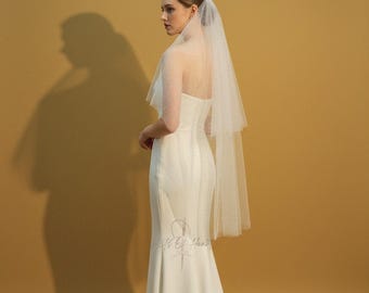 Velo de novia brillante de dos capas. Velo de novia con rubor. Velo hecho a mano, hecho a medida. Velo de novia corto.