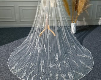 Velo de novia estilo catedral de encaje: velo de novia con lentejuelas, largo personalizado