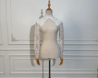 Accesorios de bolero con mangas desmontables: Elegante bolero de encaje con mangas largas. Accesorios desmontables para la novia. Elegantes mangas largas vintage.