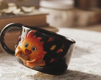 Taza de cerámica de Demonio de Fuego para café, té y agua. Regalo para ella y para él. Regalo para mamá y familia. Un bonito regalo de cumpleaños. Taza de cerámica personalizada y hecha a mano.