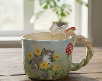 Taza de cerámica con temática de gatos y naturaleza para café, té y agua. Un regalo ideal para amantes de los gatos. Un regalo de cumpleaños ideal. Un regalo único. Regalo de San Valentín para ella.