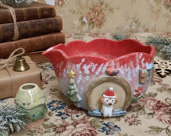 Juego de cuencos de matcha de cerámica hechos a mano. Cuenco de té chawan con temática navideña. Regalo de Navidad. Regalo para ella. Regalo único. Regalo de cumpleaños. Regalo familiar.