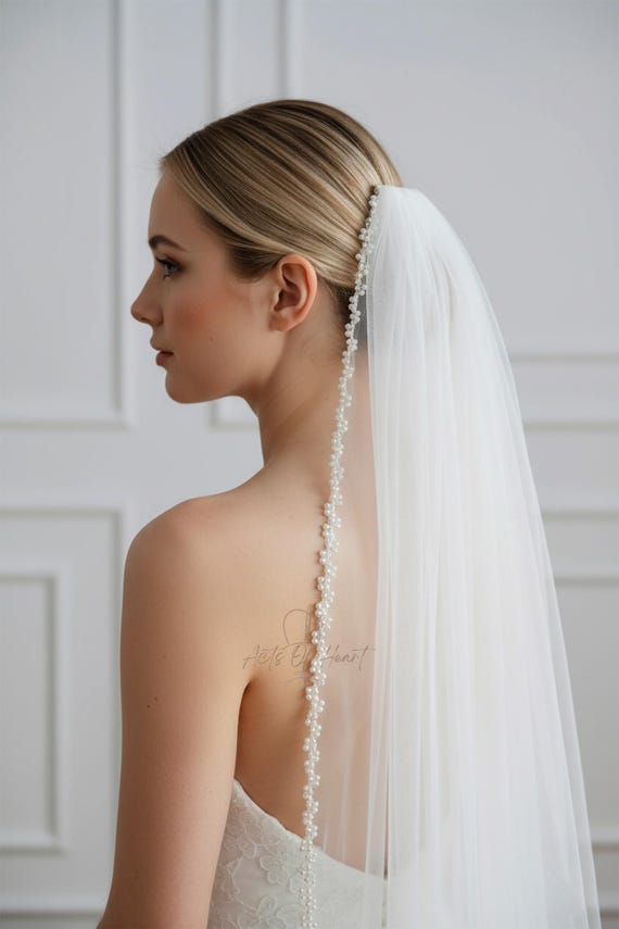 One-Tier Ivory Bridal Veil with Beaded Edge rainbow-club-harmony-ivory-  main image 4