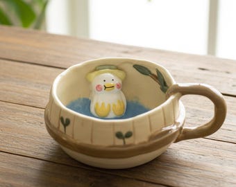 Bonita taza de cerámica con forma de pato perezoso. Taza de cerámica hecha a mano para té, café y agua. Un regalo precioso. Un regalo de cumpleaños único. Un regalo para ella. Un regalo para mamá y familia.