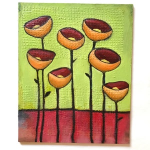 Orange Poppies - Small Original Oil Painting 8.75&quot; x 9&quot;-- free shipping