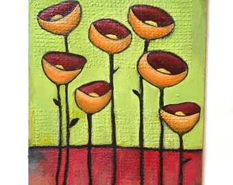 Orange Poppies - Small Original Oil Painting 8.75" x 9"-- free shipping