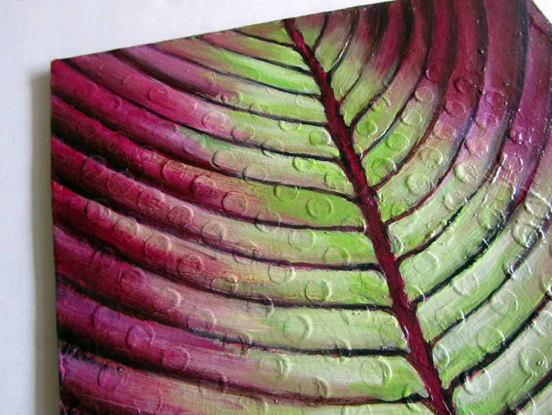 Tropical Leaf Oil Painting Small Original Art 7.5 x 8.75 free shipping image 2