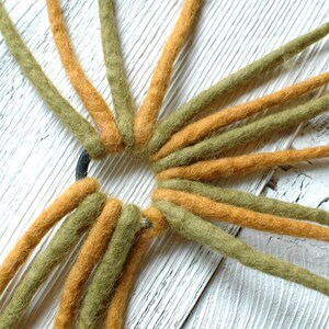 Orange and Olive Wool Felt Dreads, Boho Hair Accessories, Festival Hair Ties upcycled recycled repurposed wool image 3