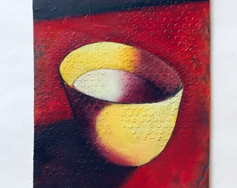 The Yellow Bowl - Original Small Still Life Oil Painting, Kitchen Wall Art, 7.25" x 9"-- free shipping