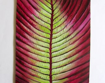 Tropical Leaf Oil Painting - Small Original Art 7.5" x 8.75" -- free shipping