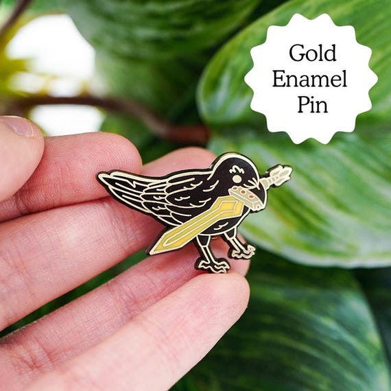 Crow Enamel Pin Cool Purse Pin Gift for Bird Lover Sling Bag Pin Gift for Friend Antique Gold Crow Pin Cute Crow Pin Cute Hat Pin 1.25"