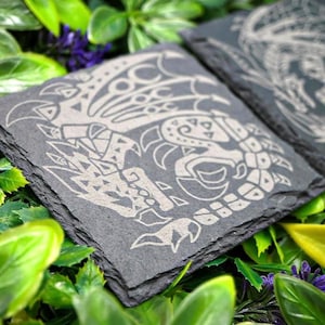 Monster Hunter Coasters Video Game Gift for Friend MHW Gift Rathalos Birthday Gift Unique Kitchen Decor Gamer Gift Collector Gift Set