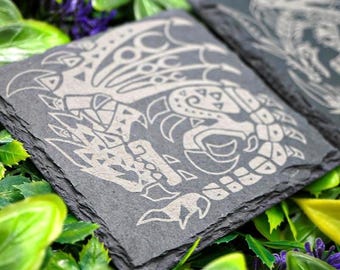 Monster Hunter Coasters Video Game Gift for Friend MHW Gift Rathalos Birthday Gift Unique Kitchen Decor Gamer Gift Collector Gift Set