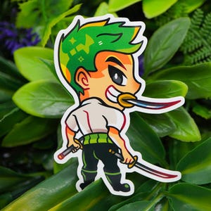 Zoro Aufkleber Süßer Laptop Aufkleber Geburtstagsgeschenk für Freund Anime Fan Art Auto Aufkleber Wasserflasche Accessoire One Piece Zoro Aufkleber