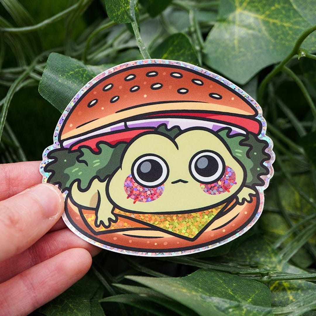 Cute Frog Glitter Sticker Burger Meme Decal Gift for Friend Cool Laptop ...