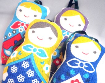 Ornament - Stuffed Floral Linen Matryoshka Doll - Choose One- made to order - FREE SHIPPING