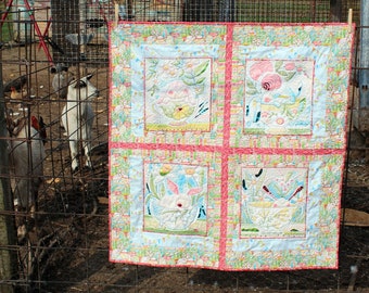 Bunny Teacup Mini Quilt - FREE SHIPPING
