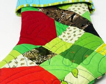 Quilted Christmas Stocking, Apple Flagstone Patchwork, D
