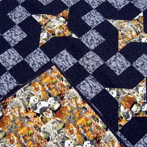 Patchwork Lap Quilt, Blanket, Throw, Heirloom, Starry Nines in the Jungle FREE SHIPPING image 5