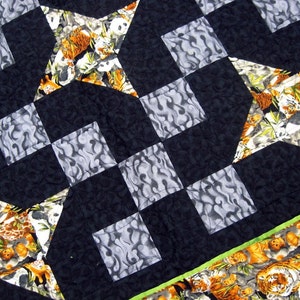 Patchwork Lap Quilt, Blanket, Throw, Heirloom, Starry Nines in the Jungle FREE SHIPPING image 2