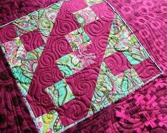 Quilted Pillowcase - Jacob's Ladder in Magenta Prickly Pear and Strawberry Kiwi, version 6