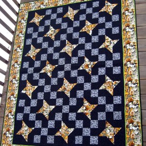 Patchwork Lap Quilt, Blanket, Throw, Heirloom, Starry Nines in the Jungle FREE SHIPPING image 4