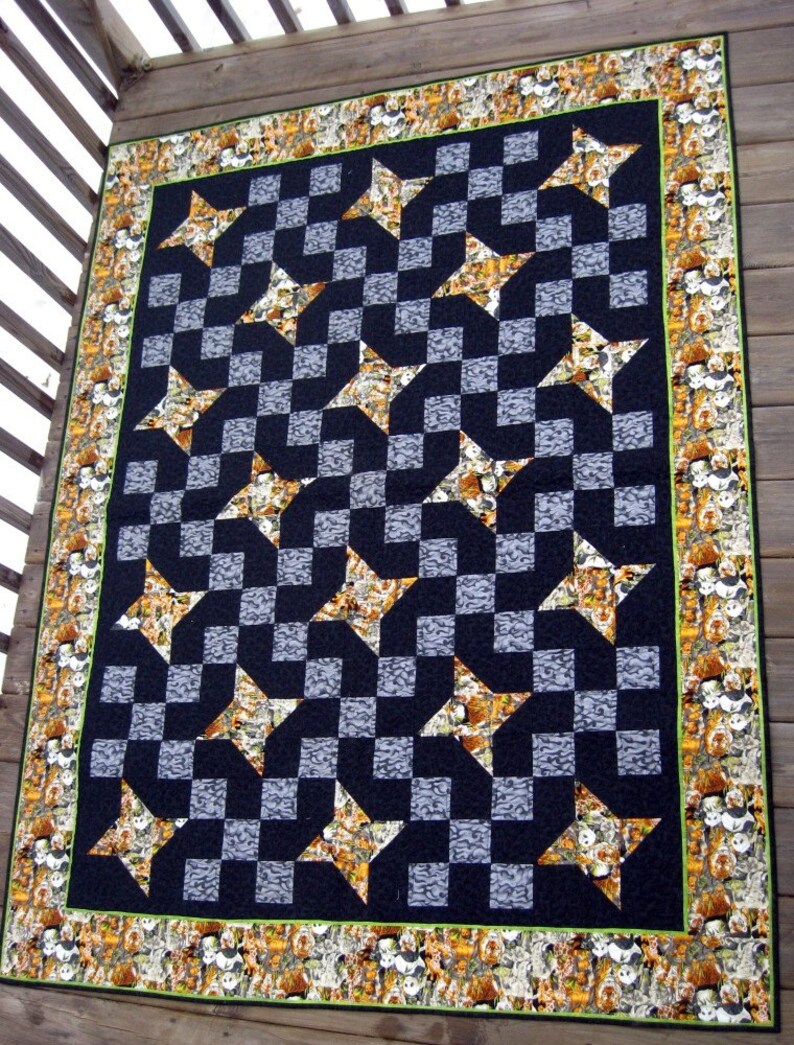 Patchwork Lap Quilt, Blanket, Throw, Heirloom, Starry Nines in the Jungle FREE SHIPPING image 4