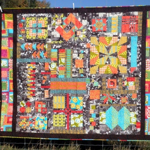 Modern Sampler Patchwork Lap Quilt, Throw Blanket, Twin Bed, Heirloom - FREE SHIPPING