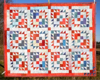 Patchwork Lap Quilt, throw blanket, Heirloom,  Americana Candy, Hand In Hand Design, cozy, patriotic