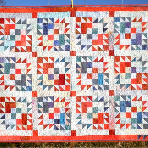 Patchwork Lap Quilt, throw blanket, Heirloom,  Americana Candy, Hand In Hand Design, cozy, patriotic