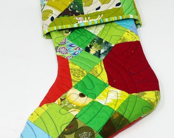 Quilted Christmas Stocking, Apple Flagstone Patchwork, B