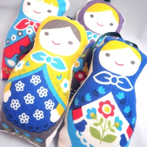 Ornaments - Stuffed Floral Linen Matryoshka Doll - Set of 4 - made to order - FREE SHIPPING